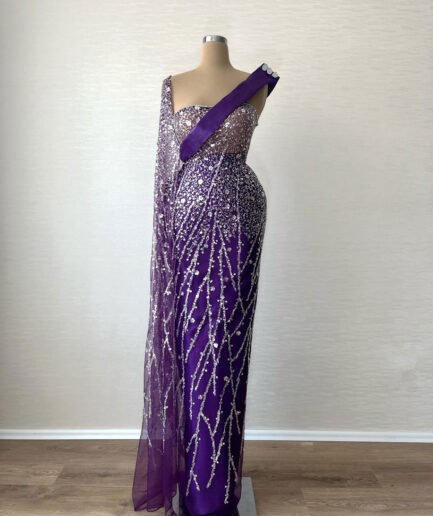 Long Purple Dress with Silver Intricate Details