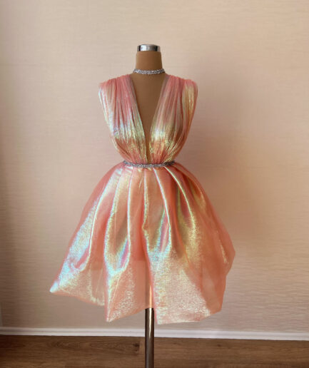 Short Fairy Multicolor Dress with Deep V Neckline