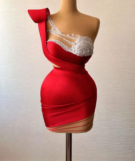 Short Red Dress with Unique Silver Intricate Details Bodice and Cuts