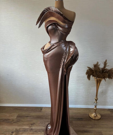 Sleeveless Brown Long Dress with Unique Bodice