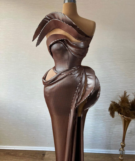 Sleeveless Brown Long Dress with Unique Bodice