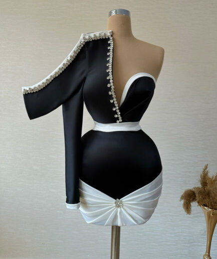 1st Year Anniversary Monochrome Short Dress With Embellished Bodice