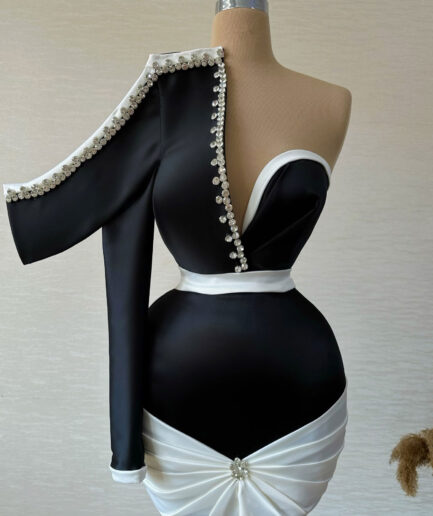 1st Year Anniversary Monochrome Short Dress With Embellished Bodice