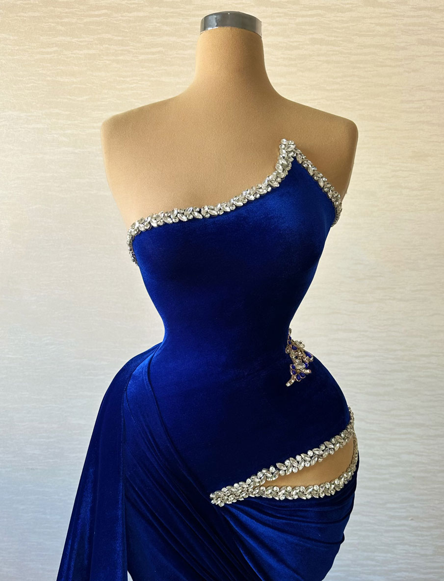 Short Blue Dress with Embellished Bodice and Unique Cuts – Dezzi