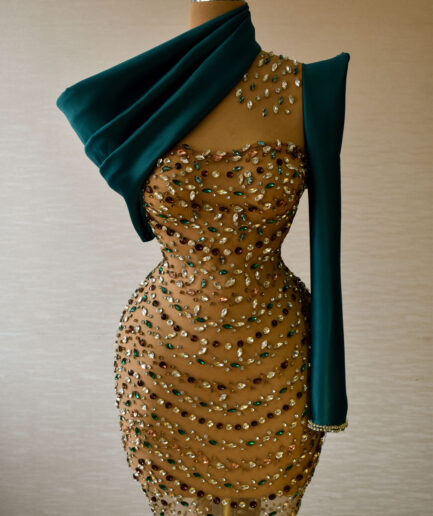 Mermaid Dress with Crystals and Green Details